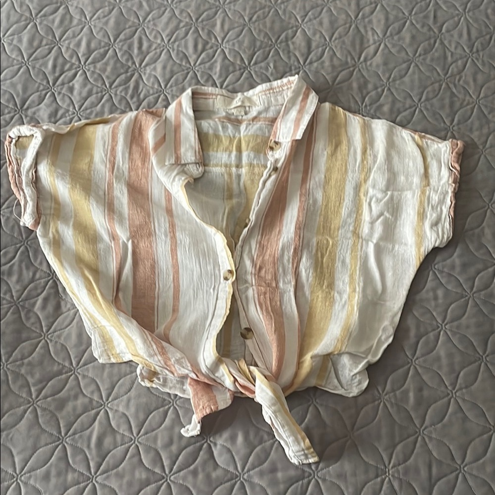 Striped linen & cotton blend button down